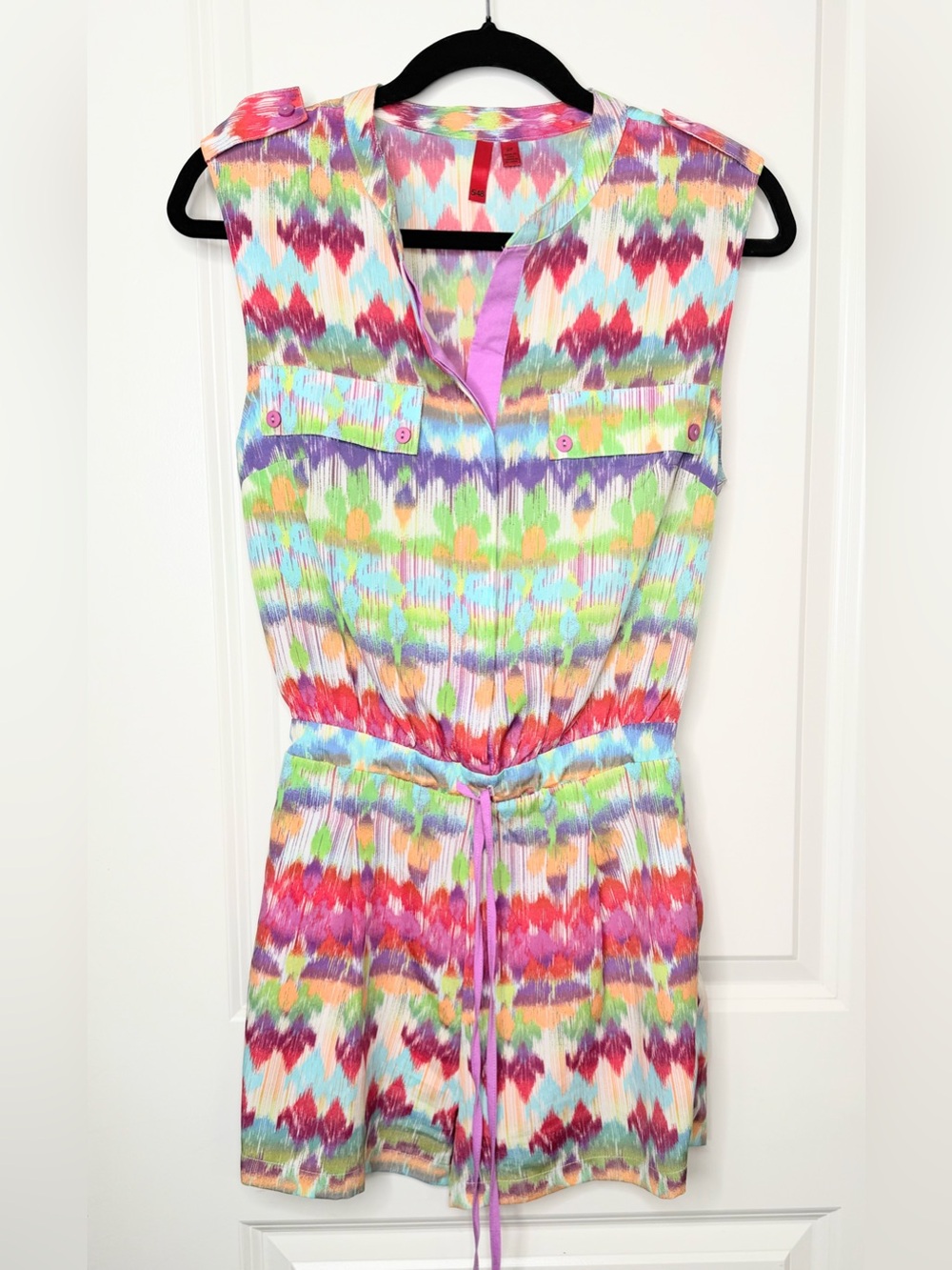 5/48 Womens Small Multicolor Ikat Romper Sleeveless Drawstring Waist Shorts